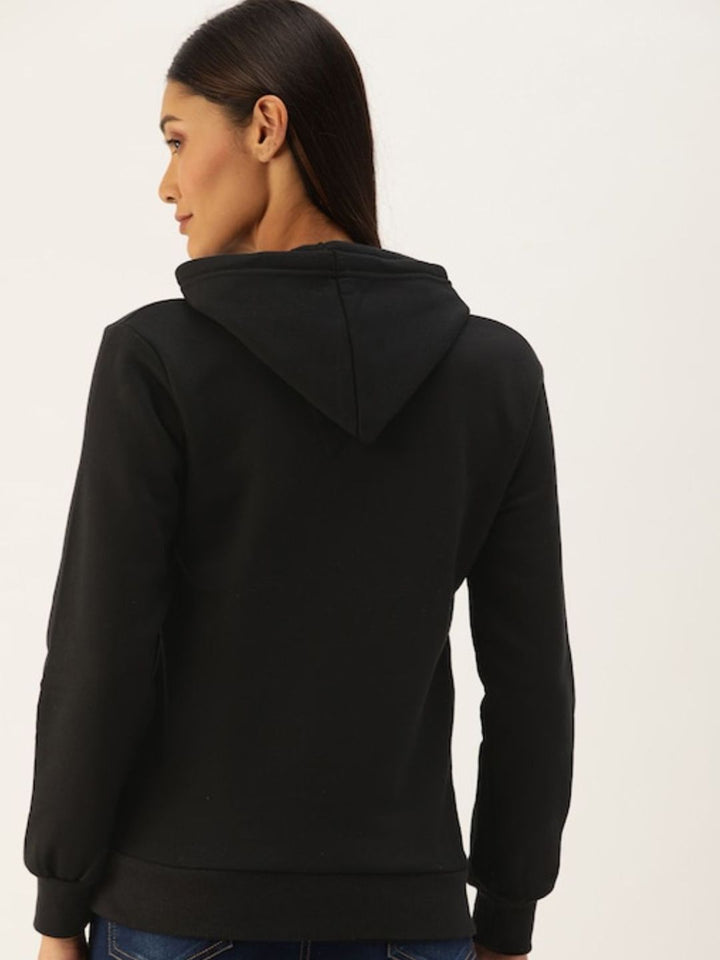 Campus Sutra Women Black Hooded Sweatshirt