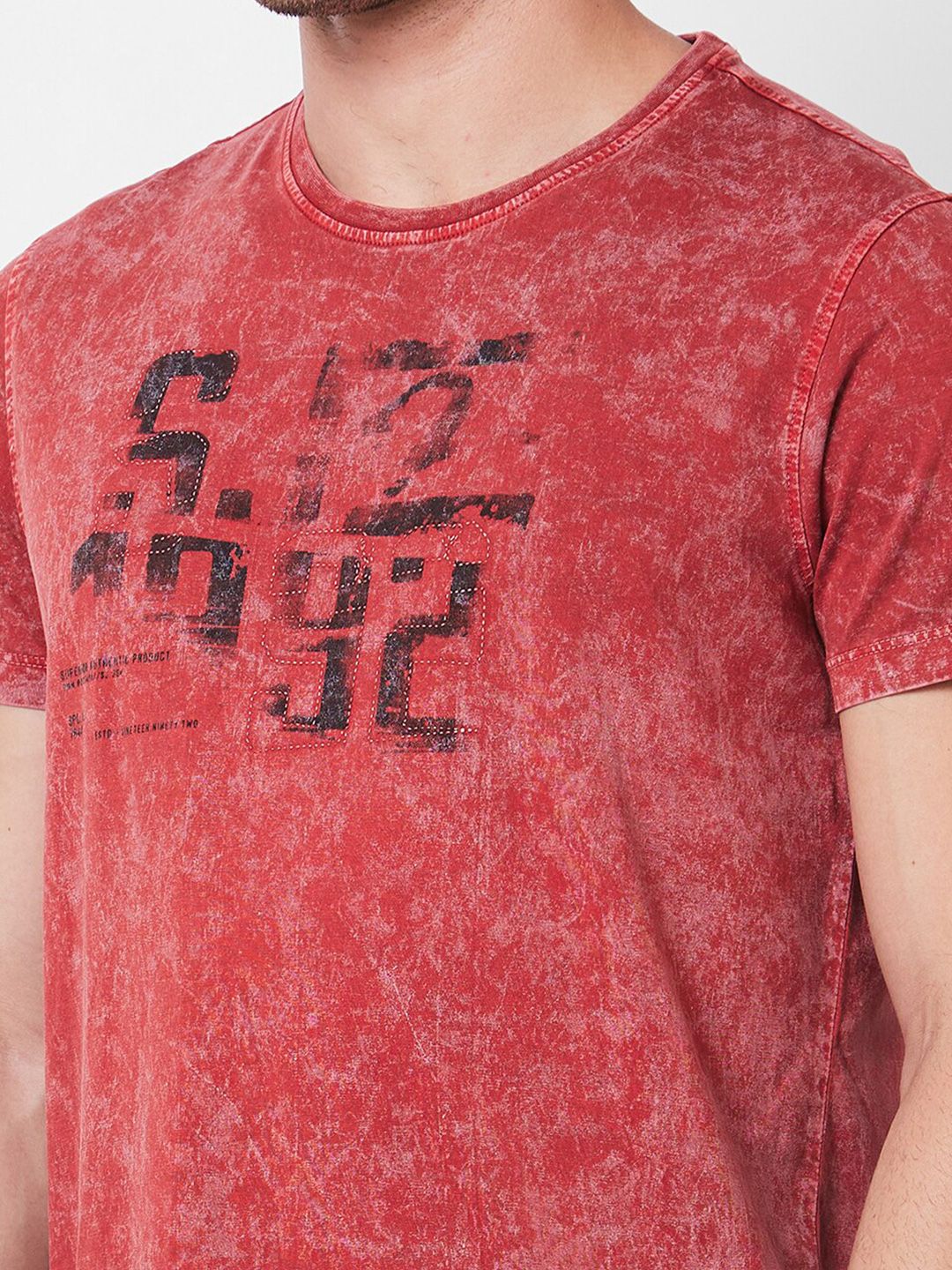 SPYKAR Round Neck Typography Printed Cotton Slim Fit T-shirt