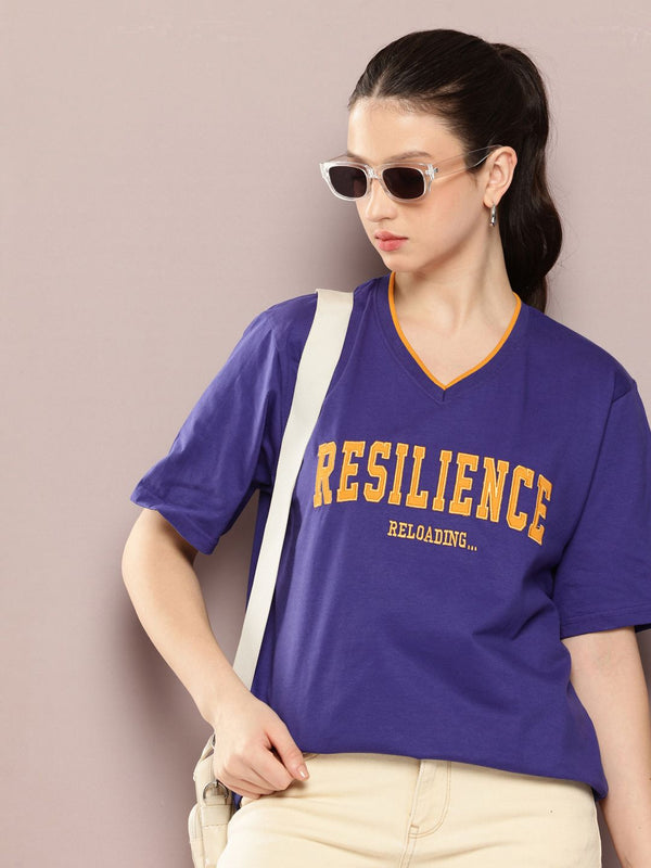 DILLINGER Women Oversized Embroidery V-Neck Tshirt