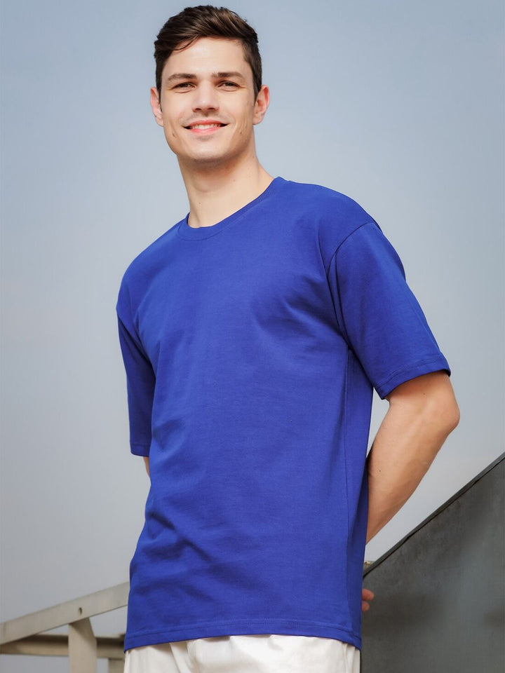 ADRO Round Neck Drop-Shoulder Sleeves Oversized Pure Cotton T-shirt