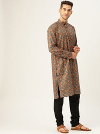 SOJANYA Men Teal Green & Pink Printed Straight Kurta