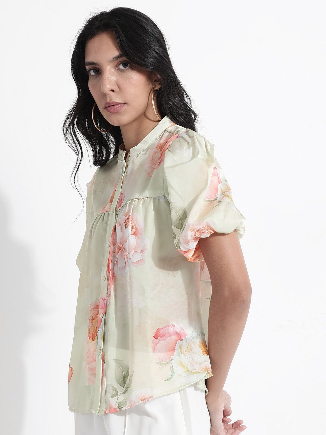 RAREISM Floral Printed Puff Sleeve Cotton Top