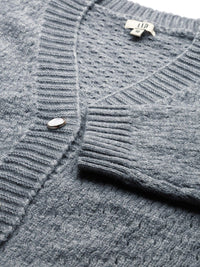 AND Self Design Knitted Drop Shoulder Sleeves Crop Top With Inner Slip