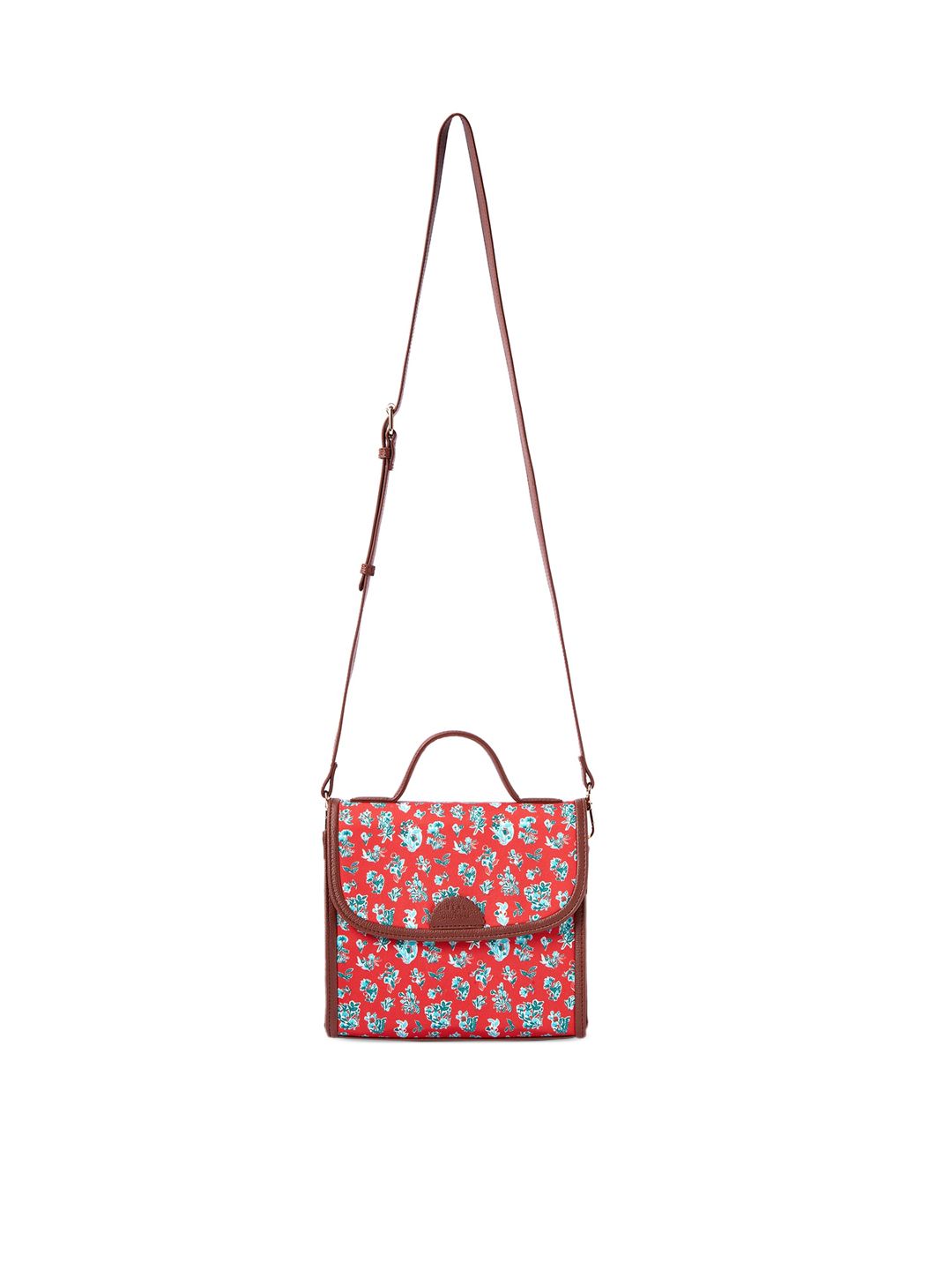 TEAL BY CHUMBAK Detachable Sling Strap Floral Printed Structured Satchel Bag