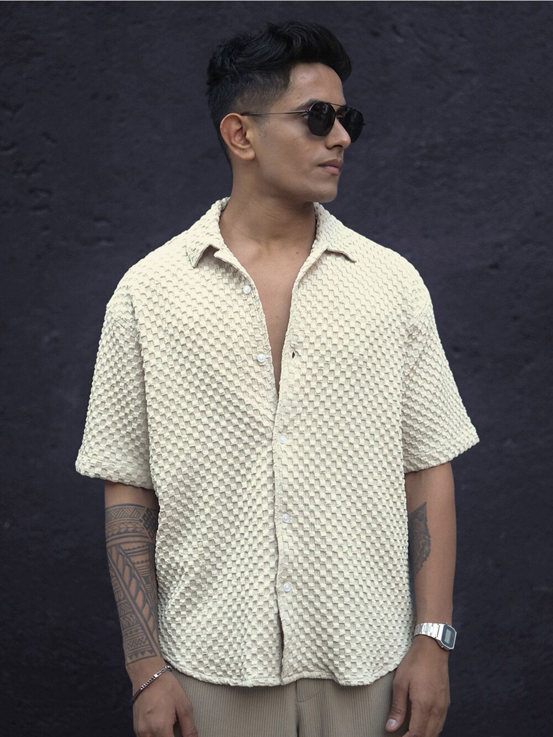 Powerlook India Slim Textured Oversized Casual Shirt