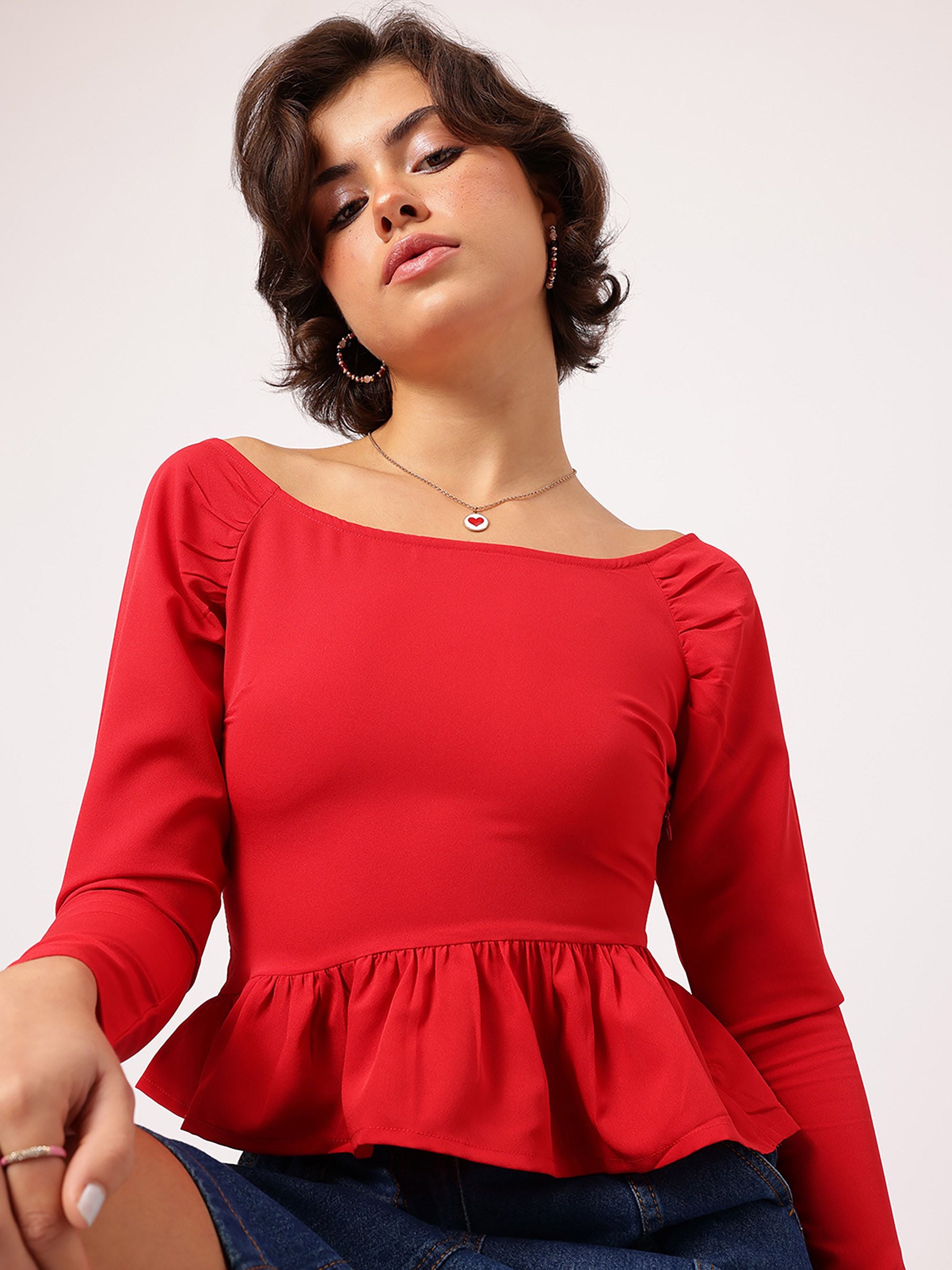 DressBerry Fiery Sensation Boat Neck Peplum Top