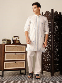 House of Pataudi Striped Jashn Pure Cotton Kurta with Trousers