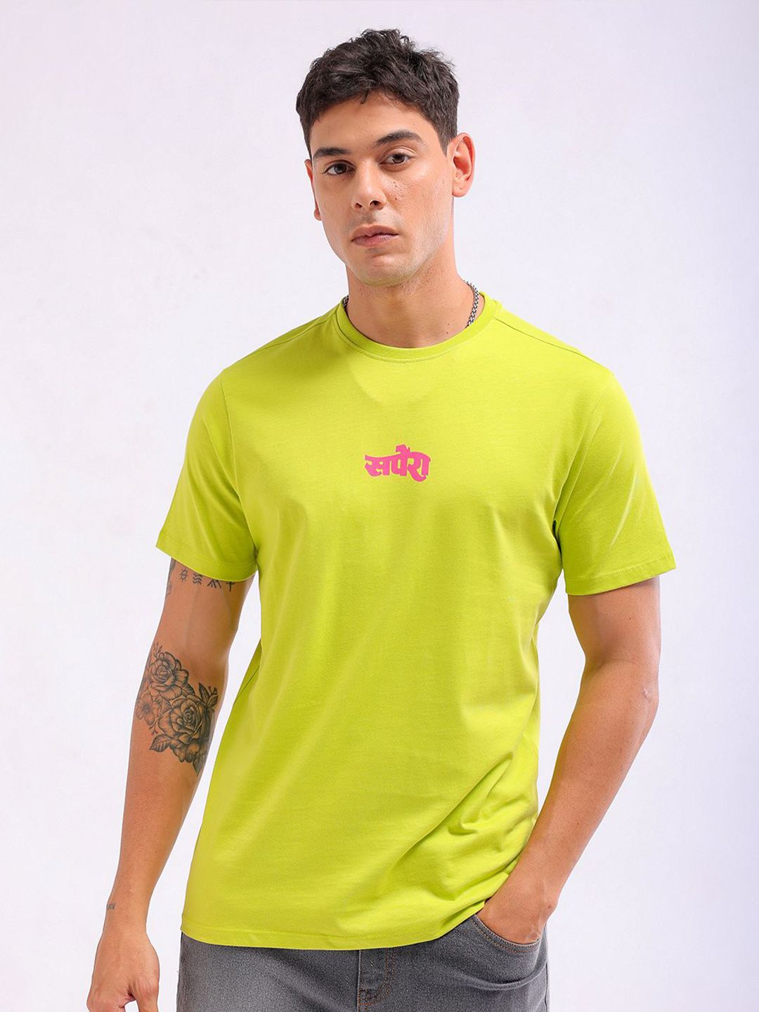 The Indian Garage Co Men Graphic Printed Pure Cotton Slim Fit T-shirt