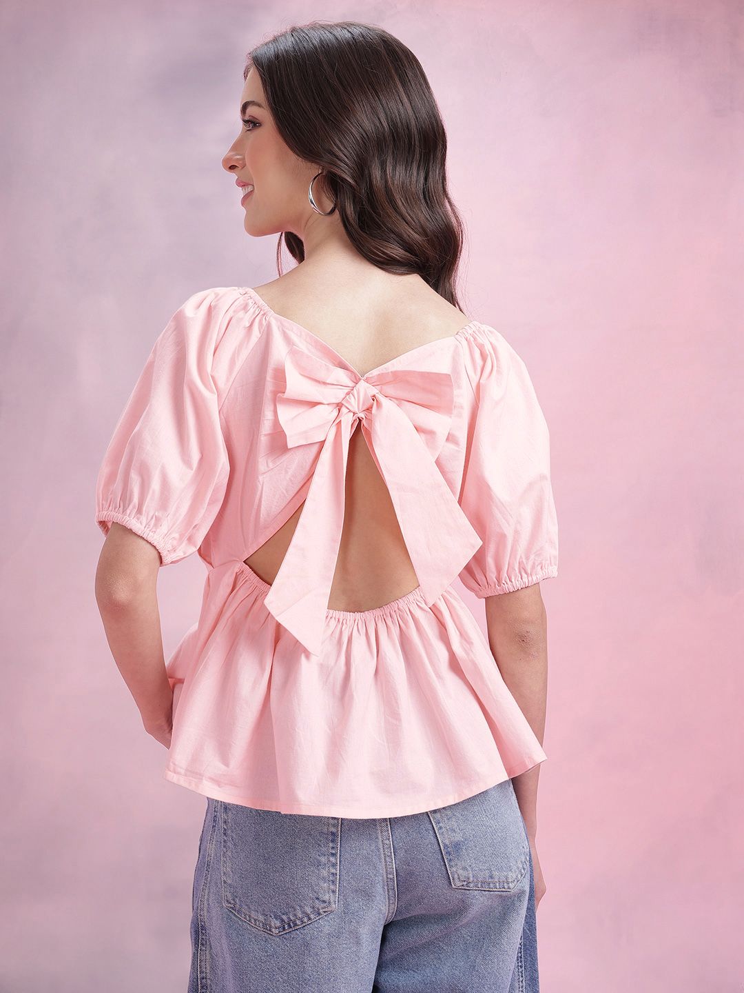 DressBerry Pleated Pure Cotton Styled Back Top