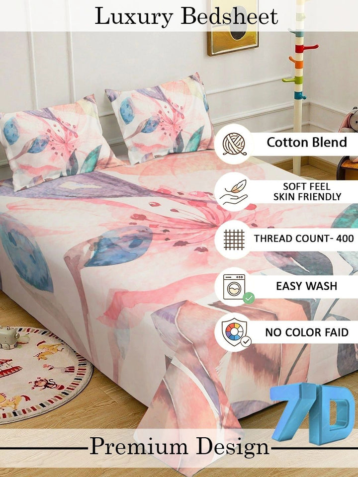 Moda Rapido X KLOTTHE Putih & Merah Jambu Bunga 400 TC Cadar King dengan 2 Sarung Bantal