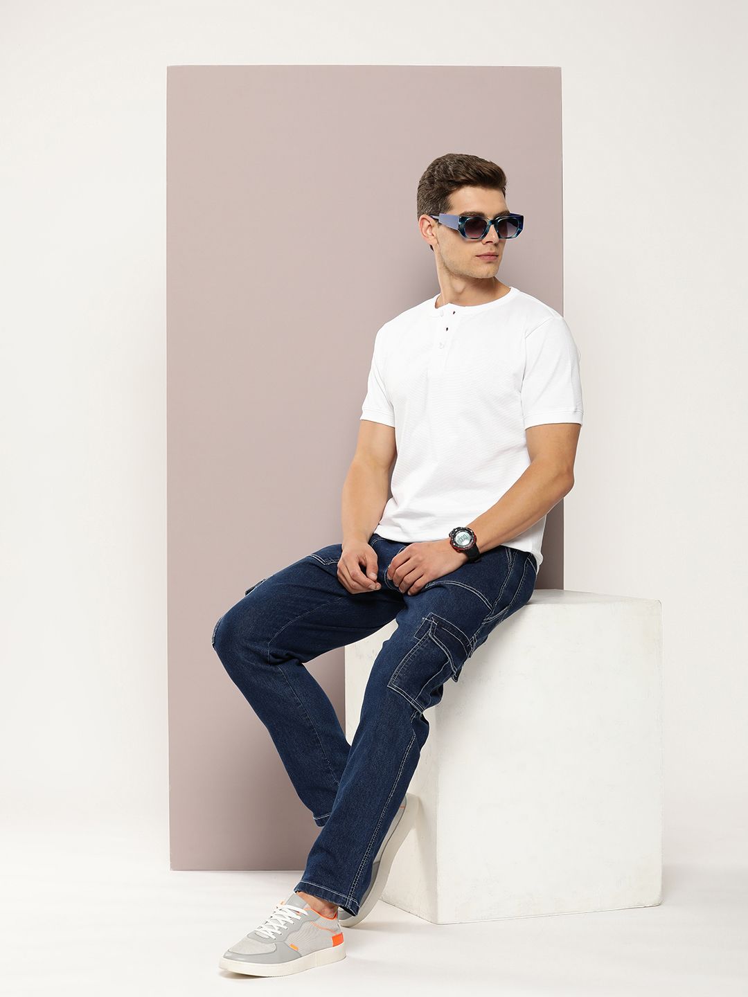 DILLINGER Men Henley Neck Honeycomb Structure T-shirt