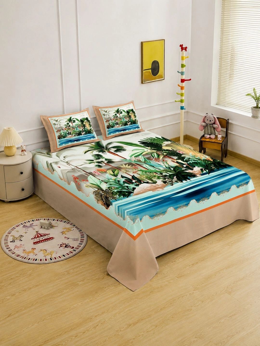 Myntra Elegant Homes Bunga-bunga Berbilang Warna 400 TC Cadar King dengan 2 Sarung Bantal