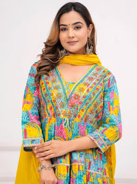 KALINI Floral Embroidered Mirror Work Anarkali Kurta With Trousers & Dupatta