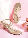 DressBerry Braided Design T-strap Block Heel Sandals