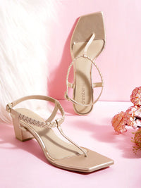 DressBerry Braided Design T-strap Block Heel Sandals