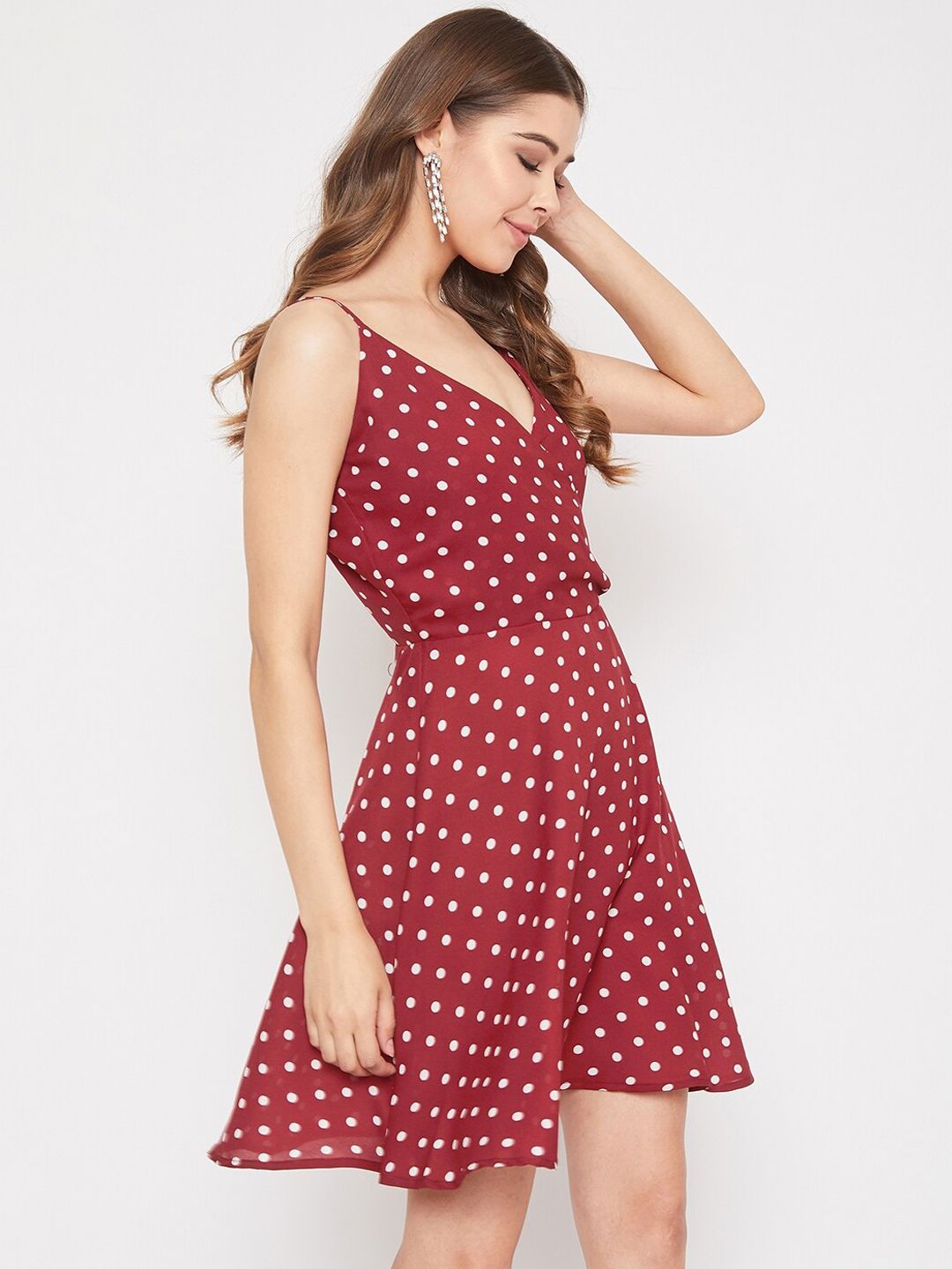 Berrylush Red Polka Dots Printed Fit and Flare Dress