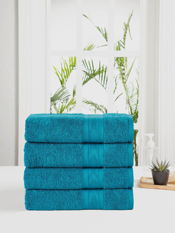 MYTRIDENT Teal Green Set of 4 500 GSM Pure Cotton Bath Towels