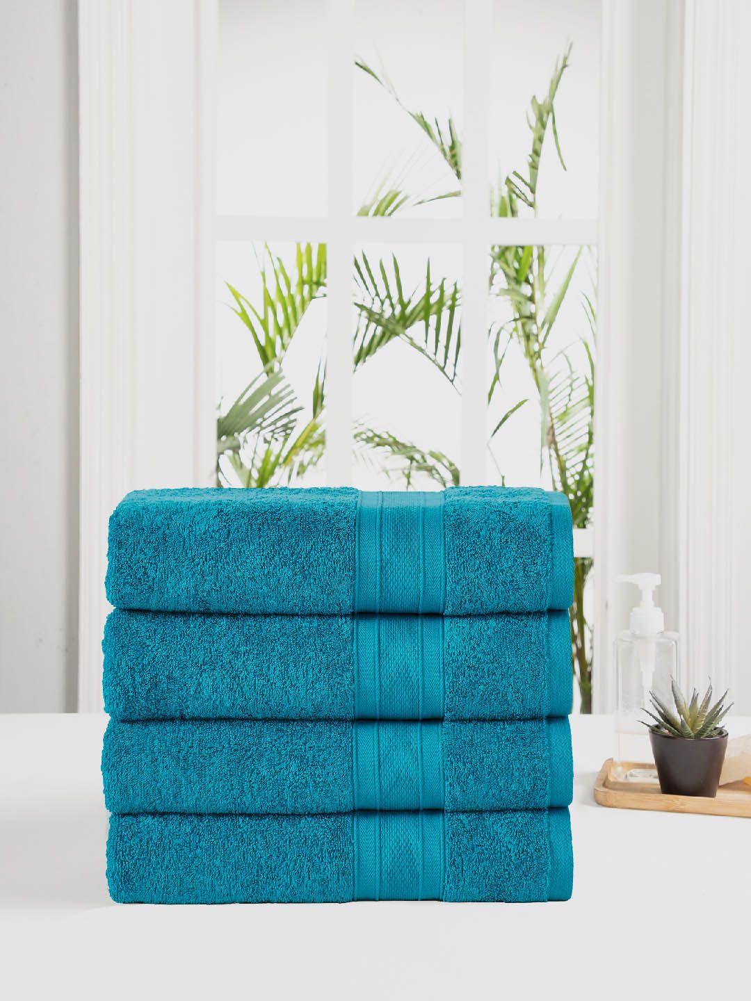 MYTRIDENT Teal Green Set of 4 500 GSM Pure Cotton Bath Towels