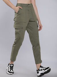 Tokyo Talkies Women Olive Green Slim Fit Solid Cargos