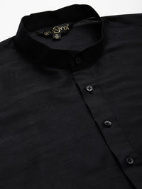 SOJANYA Set Kurta Solid Hitam Lelaki Dengan Jaket Bercetak