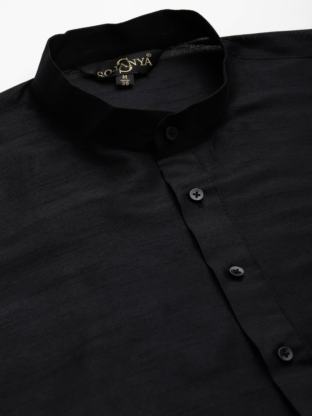 SOJANYA Men Black Solid Kurta Set With Printed Jacket