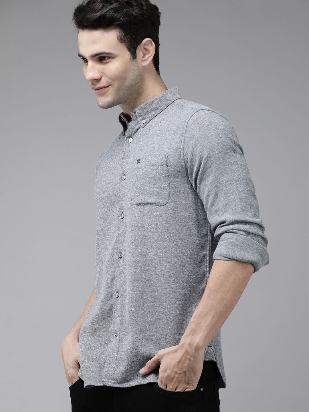 THE BEAR HOUSE Men Grey Slim Fit Casual Shirt