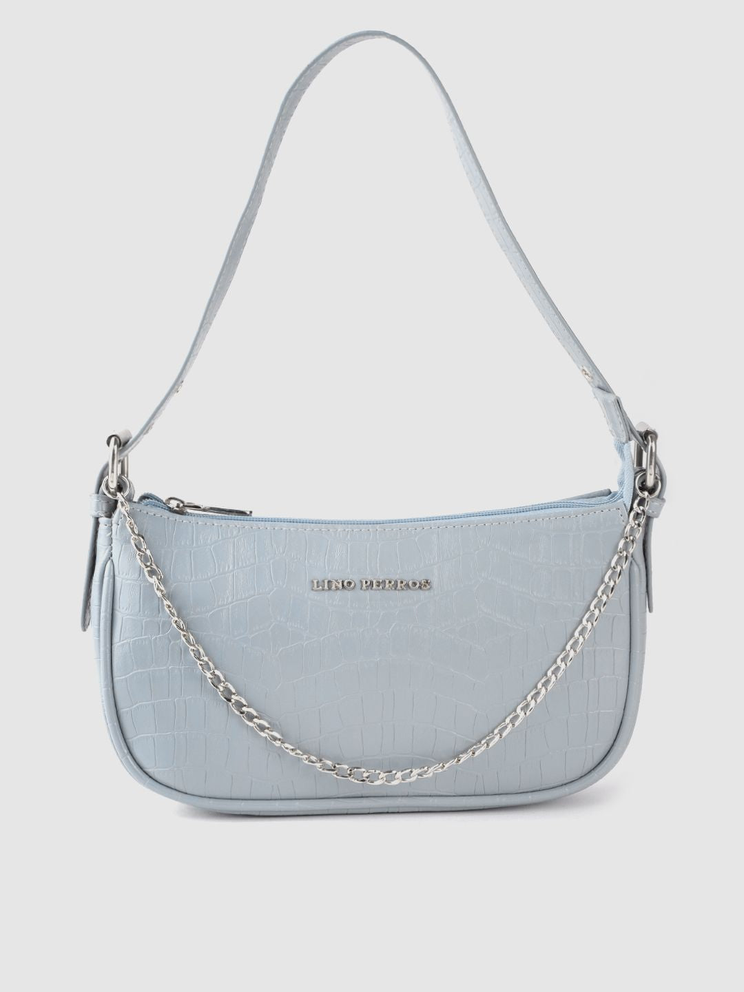 Lino Perros Blue Croc Textured Baguette Bag