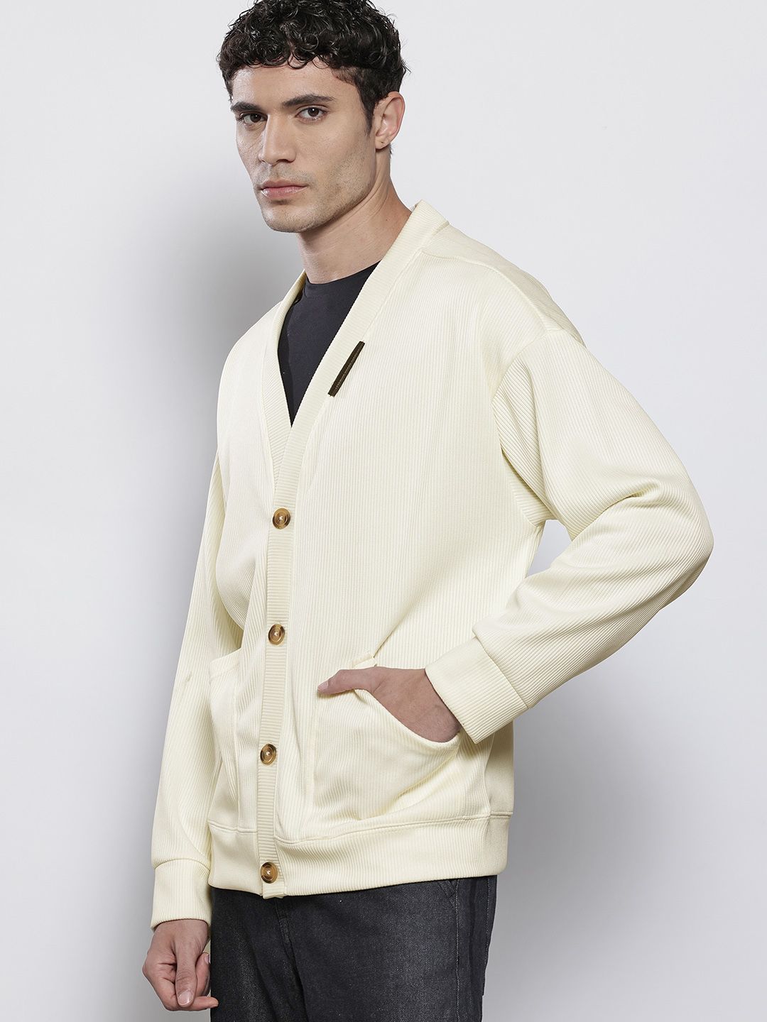 The Indian Garage Co Self Design Drop-Shoulder Open-Front Sweatshirt