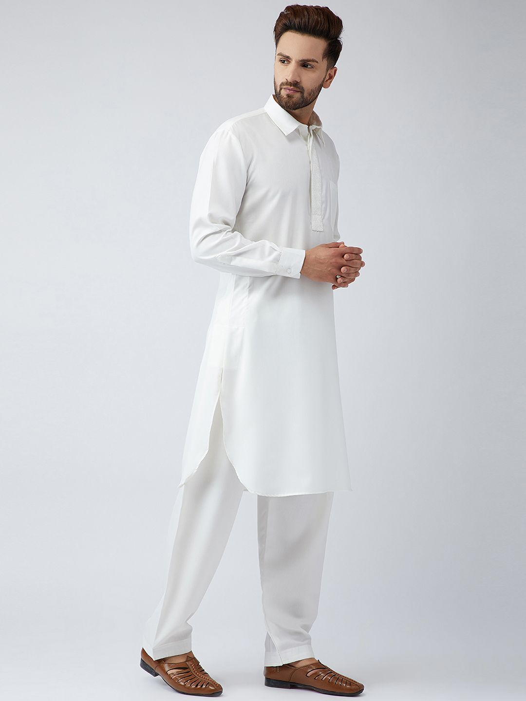 SOJANYA Men Off-White Solid Kurta with Salwar