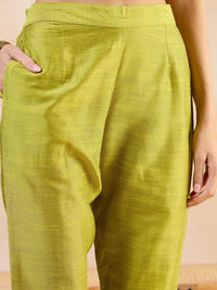Anouk Green Floral Yoke Design Straight Kurta With Trousers & Dupatta