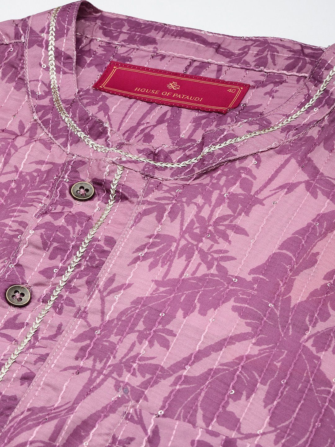 House of Pataudi Jashn Floral Printed Sequinned Kurta