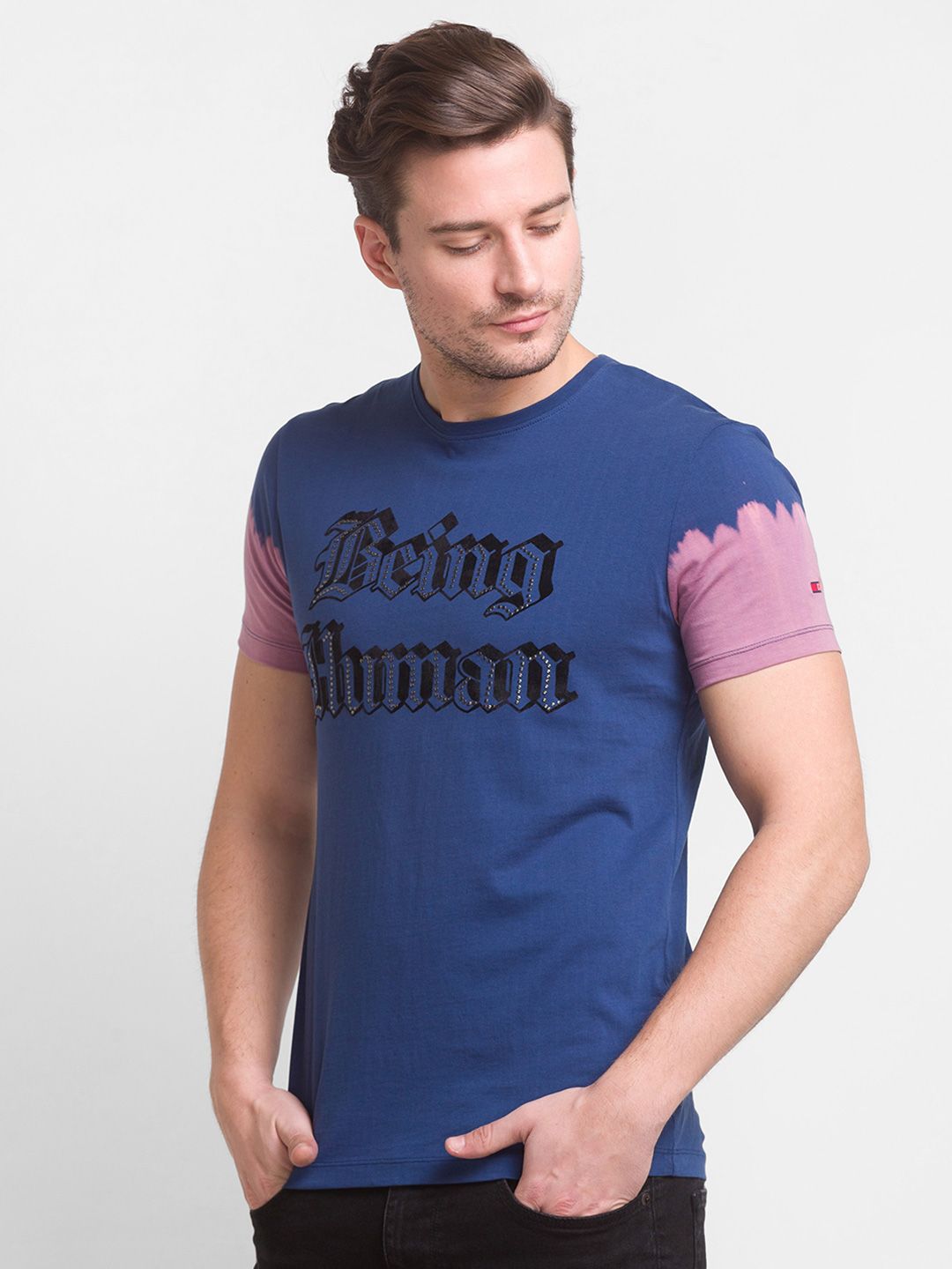 Being Human Men Navy Blue Typography Printed Cotton  T-shirt