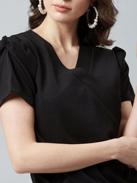 Athena Black Wrap Top dengan Lengan Puffed