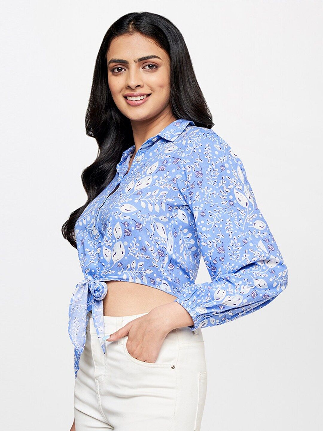 Global Desi Floral Print Tie-Ups Top
