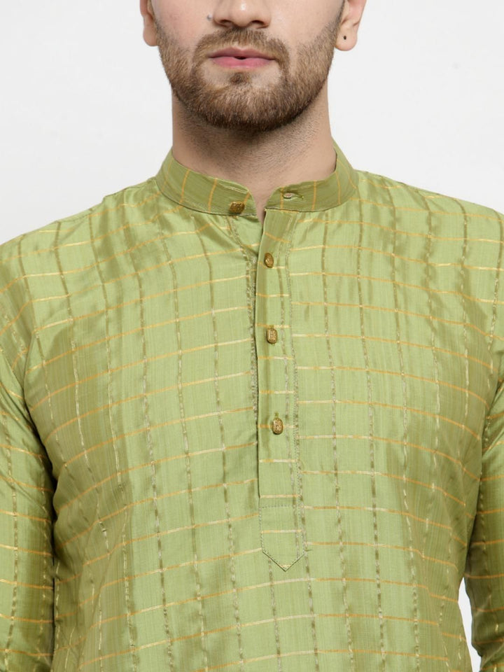 SOJANYA Men Green & Gold-Toned Checked Straight Kurta