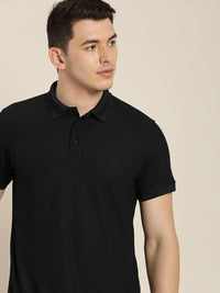 ether Men Black Solid Moisture-Wicking Antimicrobial Polo