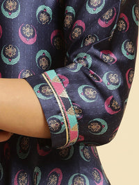 W Blue Ethnic Motifs Printed Regular Sequinned Kurta With Leggings And Dupatta