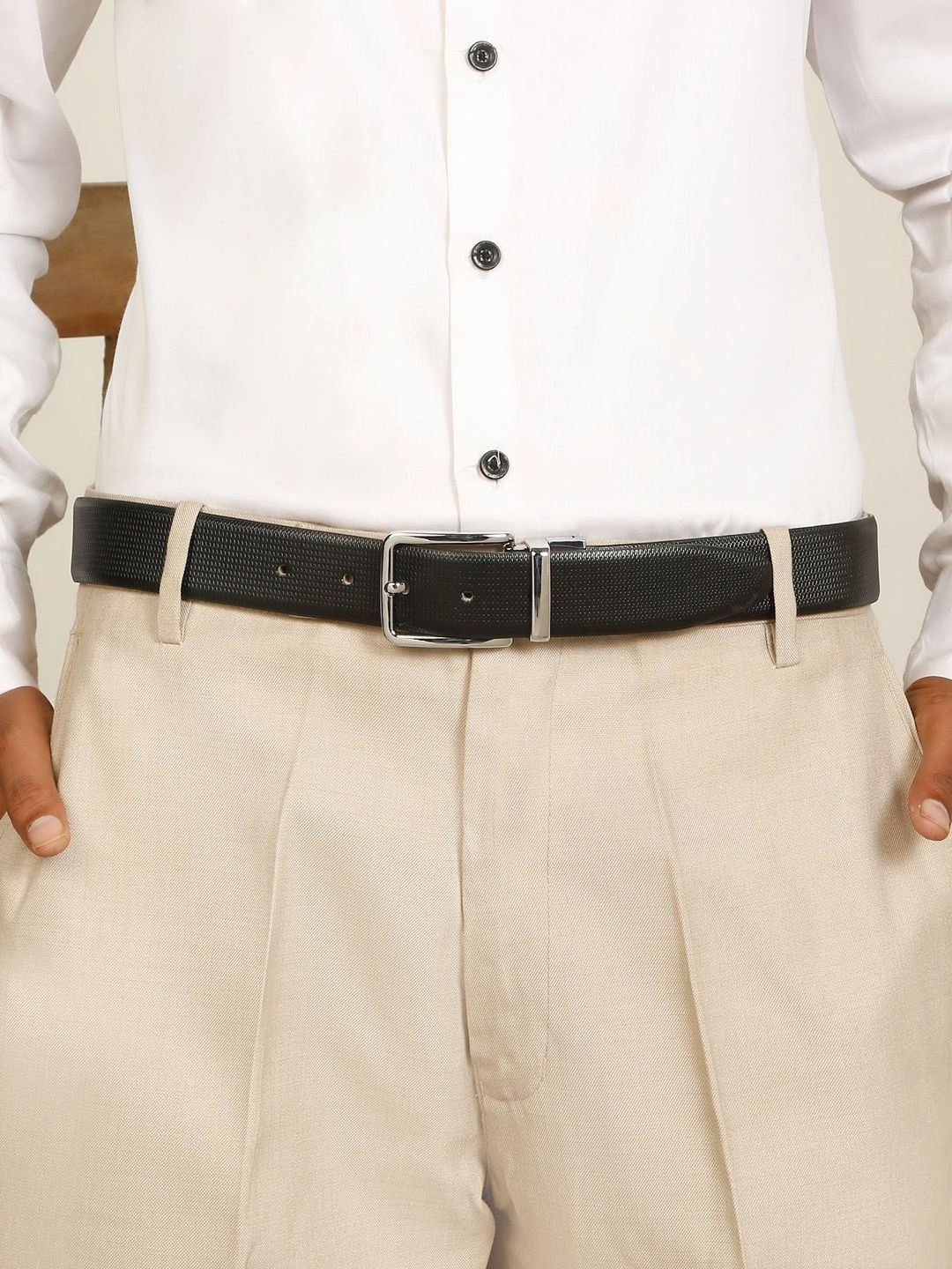 Teakwood Leathers Men Textured Leather Reversible Formal Belt