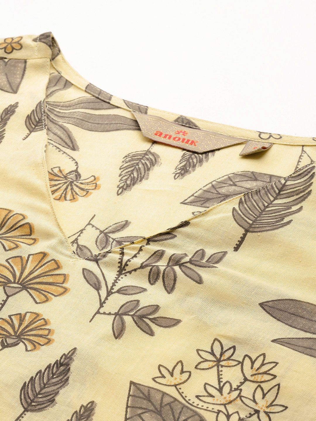 Anouk Floral Printed Pure Cotton Kurta With Trousers & Dupatta
