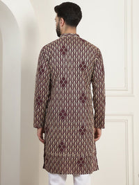 SOJANYA Lelaki Motif Etnik Lengan Berkobar Kurta Kerja Benang