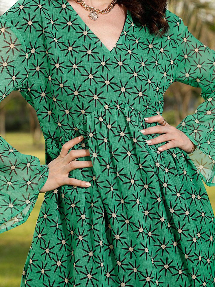 STREET 9 Green & Black Floral Printed A-Line Dress