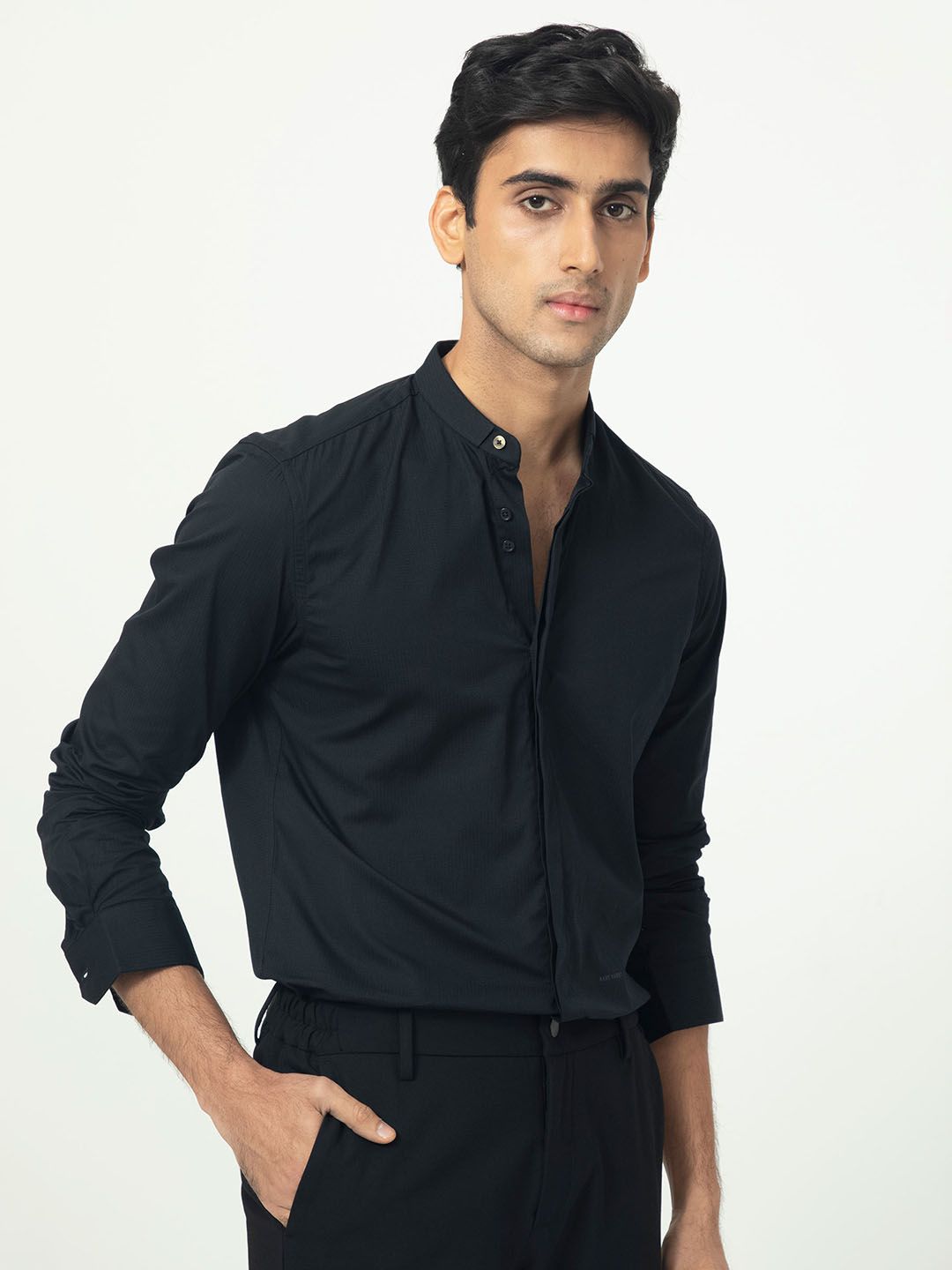 RARE RABBIT Men Rains Slim Fit Mandarin Collar Cotton Shirt