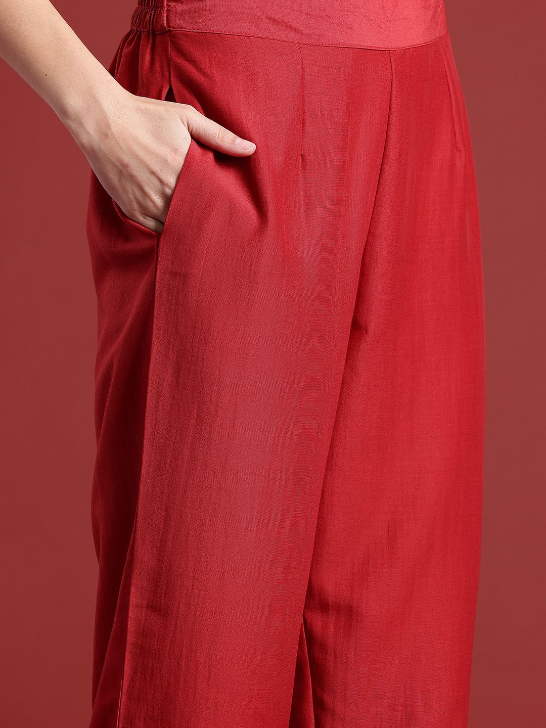 Anouk Ethnic Motifs Print Layered Kurta with Trousers & Top