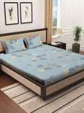 KLOTTHE Blue Floral Printed Dilengkapi 400 TC Cotton King Bedsheet Dengan 2 Sarung Bantal