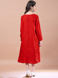 pspeaches Girls Ethnic Motifs Print Cotton Round Neck A-Line Midi Dress With Shrug