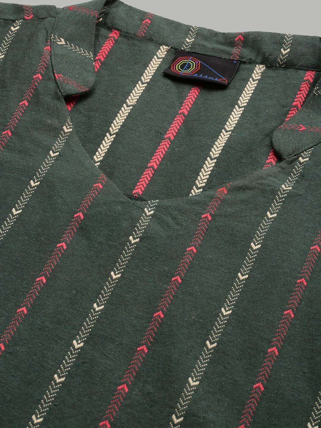 KALINI Mandarin Collar  Woven Design Kurta with Trousers