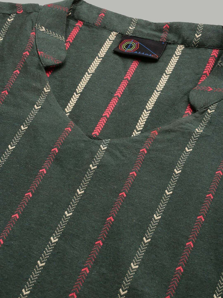 KALINI Mandarin Collar  Woven Design Kurta with Trousers