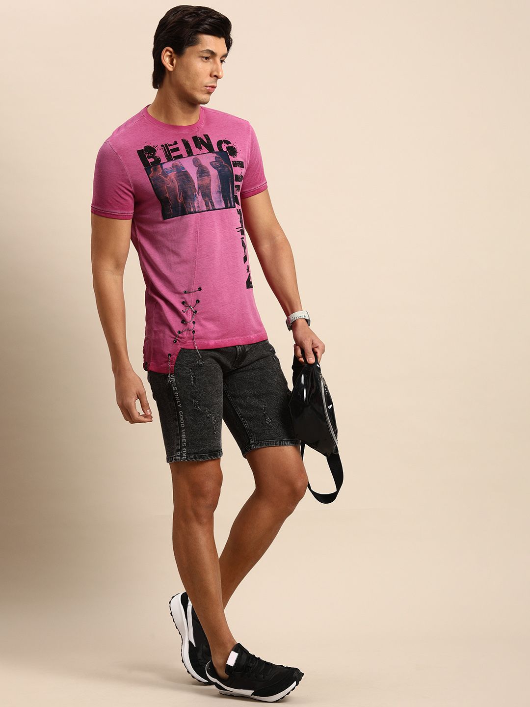 Being Human Men Fuchsia Pink Graphic Printed Pure Cotton T-shirt