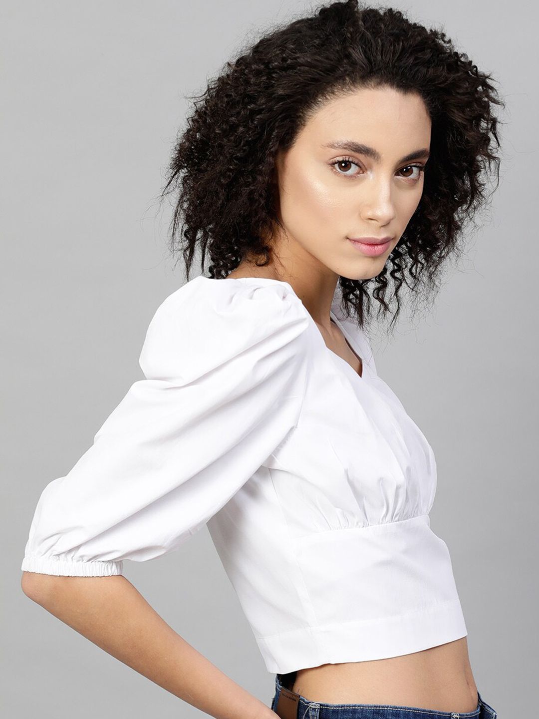 STREET 9 White Puff Sleeves Blouson Top