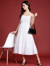 all about you Pure Cotton Self-Design Tiered A-Line Midi Dress